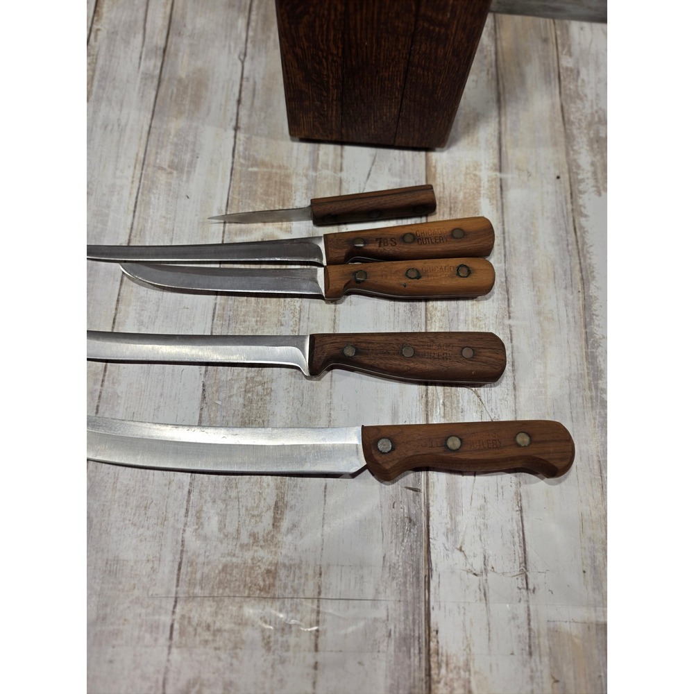 Chicago Cutlery Vintage Knife Set Walnut Wood Handles‎ with Block 7-Piece Set - Picture 4 of 16